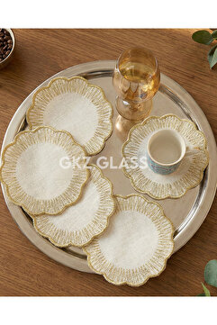 gkzglass home dekor 6 Adet Keten Kumaş Üzeri Nakışlı Kahve Yanı Kokteyl Peçetesi & Bardak Altlığı Sunumluk Peçetesi