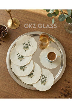 gkzglass home dekor 6 Adet Keten Kumaş Üzeri Nakışlı Kahve Yanı Kokteyl Peçetesi & Bardak Altlığı Sunumluk Peçetesi