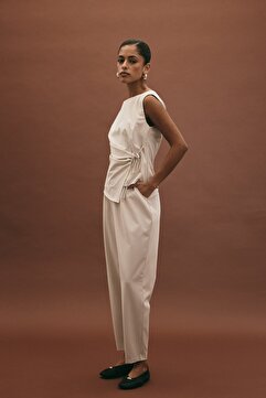 Sateen Lena Havuç Pantolon - Taş