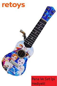 Retoys Oyuncak Elsa Ve Anna Karlar Ülkesi Frozen İspanyol Gitar Ukulele 6 Telli 50CM Askı İpi Ve Pena