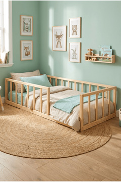 Loolpi Home Luna Montessori Bebek ve Çocuk Karyolası Doğal Ahşap Yatak Ayaksız