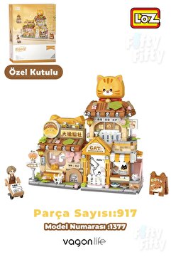 Vagonlife Loz Street Mini Serisi Kedi Temalı Dükkan 917 Parça Oyuncak Blok Yapım Seti FFLZ-1377