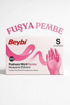 BEYBİ Fuşya Pembe Nitril Muayene Eldiveni 100’lük Kutu SMALL