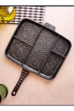 BERMİRA Home Collection Granit Tava Döküm 5 Gözlü Siyah Tava Yanmaz Yapışmaz Kamp Tava 5 Bölmeli 38x32 Cm
