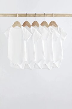 SPARKLY BABY %100 Organik Pamuk 5li Beyaz Kısa Kollu Bebek Body