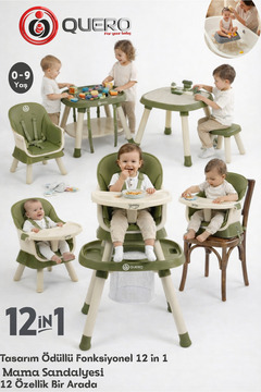 Quero Yummy 12in1 Mama Sandalyesi 12 Özellik Portatif Çalışma, Oyun Masalı Çok Fonksiyonlu Mama Sandalyesi