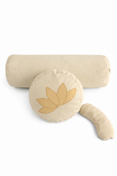 SUNYOGA Karabuğday Kabuğu Dolgulu Zafu Minder Nakış işlemeli + Bolster + Lavanta Dolgulu Göz Yastığı