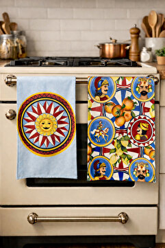 Pilloveland Desenli Mutfak Havlusu (2’li Set) | 30×50 cm - Mavi Sicilya