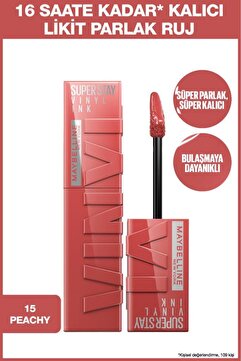 Maybelline New York Super Stay Vinyl Ink Uzun Süre Kalıcı Likit Parlak Ruj 15 Peachy