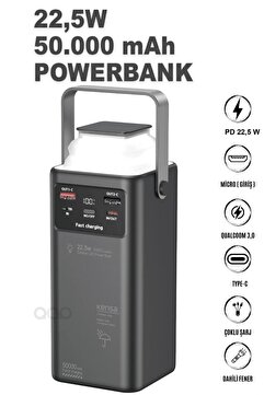 QAP 50000 Mah Kablolu Süper Hızlı Şarj Power Bank Turbo Hızlı Pd Şık Tasarım Kamp Powerbank 22,5 Watt