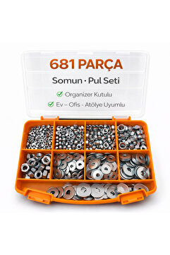 Civtex 681 Parça 9 Çeşit Somun ve Pul Seti – DIN 934, Organizer Kutulu