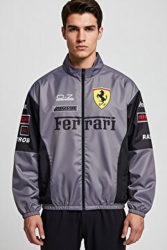memetti m şekil Gri Ferrari Unisex Motorcu Yağmurluk Rüzgarlık İnce Ceket