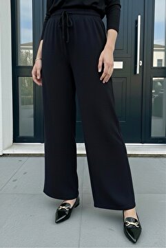 İmajButik Siyah Bol Paça Ayrobin Pantolon