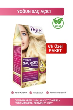 AGISS Love Colors Yoğun Saç Renk Açıcı Pudra - Oksidan Saç Rengi Açma Seti Toz Oryal 6 Adet