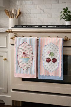 Pilloveland Desenli Mutfak Havlusu (2’li Set) | 30×50 cm - Cherry