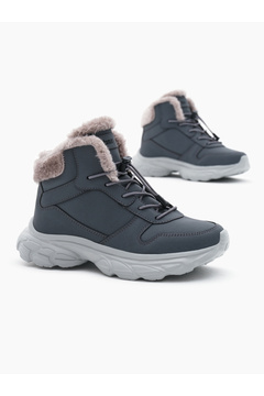 Tonny Black Çocuk Unisex Füme Faylon Taban İçi Kürklü Lastik Bağcıklı Bot