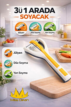 MissClean 3’ü 1 Arada Çok Fonksiyonlu Mutfak Soyacağı - Jülyen, Düz ve Yan Soyma Bıçağı