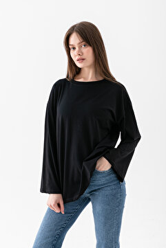 Wega Moda Oversize Geniş Kol Kadın Tesettür T-Shirt Salaş Uzun Basic Tişört