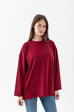 Wega Moda Oversize Geniş Kol Kadın Tesettür T-Shirt Salaş Uzun Basic Tişört