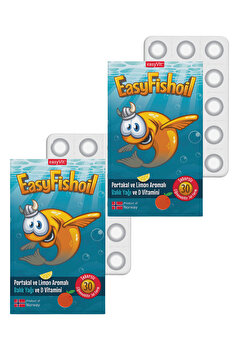 Easy Fishoil Easyfishoil Balık Yağı Çiğnenebilir Portakal ve Limon Aromalı 30 Tablet X 2 Adet