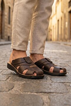 Gezer Yazlık Erkek Çıtçıtlı Ayarlanabilir Terlik-Sandalet