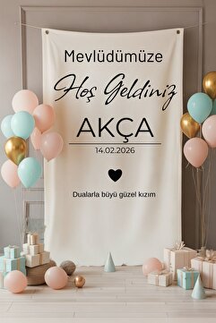 Puppetzzz Kişiye Özel İsimli Mevlüt Flaması - Hoş Geldiniz Bebek Mevlüdü Duvar Süsü