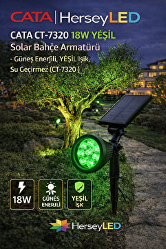 Cata Armatür 18W YEŞİL Solar Çim – Güneş Enerjili, Yeşil Işık, Su Geçirmez