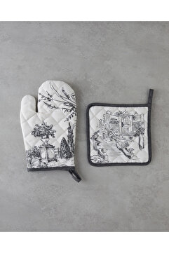 English Home Valessa Polyester 2'li Mutfak Seti 17x30 cm+20x20 cm Krem-Gri