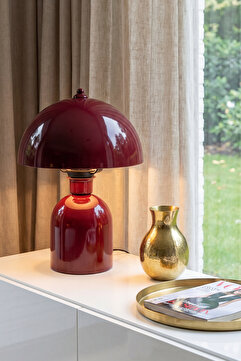 Marrien Luna Abajur Bordo Metal Gövdeli - 25 cm - Oturma Odası & Yatak Odası & Salon Aydınlatma