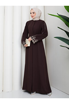 EFSUN MODA KADIN KOLU NAKİŞLİ ABAYA TESETTÜR GIYIM KADIN FERACE ELBISE
