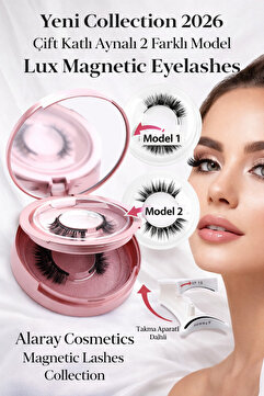 alaraycosmetics Manyetik Takma Kirpik Seti 2 Çift Mıknatıslı Kirpik + Takma Aparatı Dahil Aynalı Lux Compact Kutu