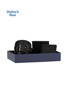Kiğılı Düz 3'lü Kemer & Cüzdan & Kartlık Hediye Kutulu Set