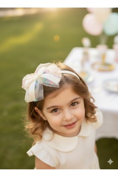 Sweet twins accessories Pembe Mavi Turuncu Çiçek Desenli Tüllü Çocuk Taç Krem Fiyonklu Çocuk Tacı
