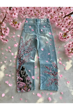 Weekeep Sakura Çiçeği Nakışlı Unisex Jean Pantolon