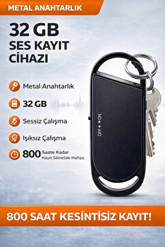 AtaTechs 32GB Anahtarlık Ses Kayıt Cihazı Metal Gizli Mini Diktafon 800 Saat Sessiz Işıksız Kayıt