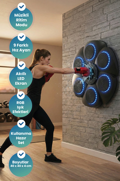Xo SF-02 Akıllı Boks Eğitim Makinesi - Müzikli - Bluetoothlu Boks Makinesi Eldiven Hediyeli Hoparlörlü