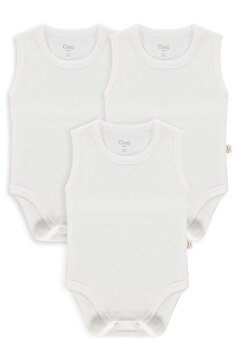 Civil Baby 3 lü Düz Sıfır Kol 3-9 Ay Çıtçıtlı Badi - Beyaz