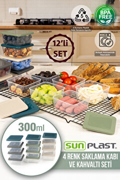 Sunplast 12'li KARE Kahvaltı Seti - Sızdırmaz Silikon Kapaklı Erzak Gıda Piknik Saklama Kabı Kahvaltılık Set