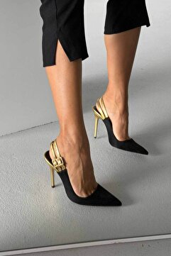 AYAKKABI PRENSİ Filmy Siyah Gold Ince Topuklu Stiletto 10 Cm Kadın Stiletto, Ayakkabı