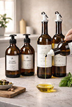 Amentes 4'lü 2'li Amber 750ml Yağdanlık 2'li Amber Sabunluk Mutfak Yağlık Sabunluk Set ( Standsız)