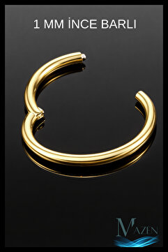 MAZEN 316l Cerrahi Çelik 1 Adet Klipsli 8 mm Tam Halka Piercing Kararmaz (1 MM İNCE BARLI) Gold