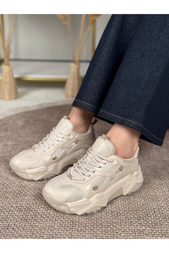 Eysha Noctras Kadın Suni Deri Detaylı Bağcıklı Yüksek Tabanlı Sneaker Spor Ayakkabı