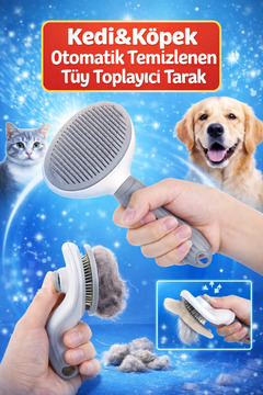ALÇİN Tuşlu Evcil Hayvan Fırçası Kedi Köpek Tüy Toplayıcı Tarak Gri
