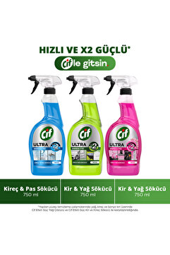 Cif Ultra Sprey Anında Etki Kir & Yağ Çözücü 750ml x1 Sakura Sprey x1 Kireç ve Pas Sökücü x1