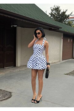 Estilo Fashion Kadın Askılı Balon Mini Elbise desenli