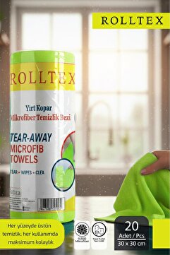 ROLLTEX Yırt Kopar %100 Mikrofiber Temizlik Bezi 30X30CM 20'li Yeşil Renk