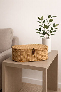 YzHome Hasır Rattan Kapaklı Saklama Kutusu Organizer Çok Amaçlı 10*27cm