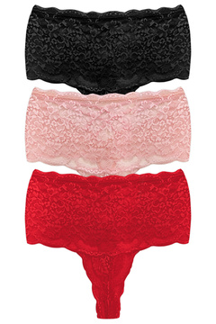 Cottonhill Dantelli Lastik Detaylı Yüksek Bel Kadın Tanga 3'lü Paket Külot