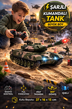 TOYFEST 360° Döner Tank Şarjlı Kumandalı RC Kule Işıklı Paletli Radyo Kontrollü Büyük Boy Model