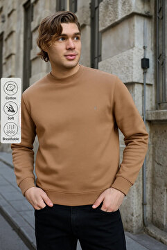COMBİNE MİCHAİL Karamel Renk Erkek Bisiklet Yaka Sweatshirt